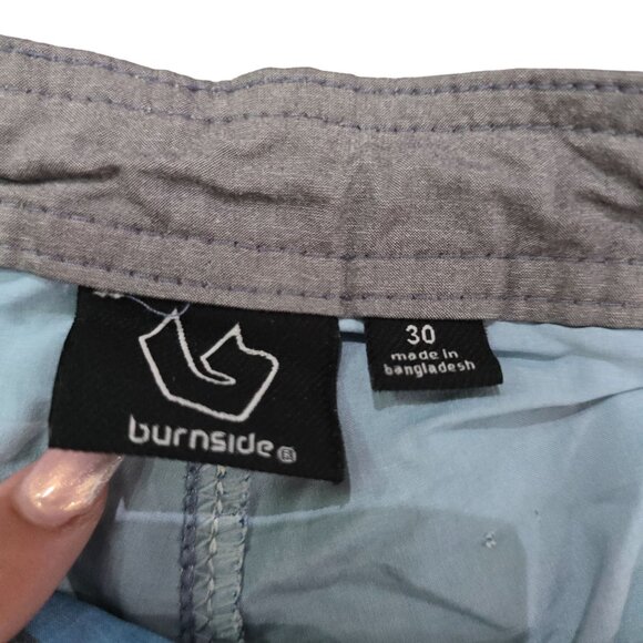 Burnside Mens Size 30 Striped Swim Shorts Blue Gray Drawstring Waist zip Pocket - Picture 4 of 4